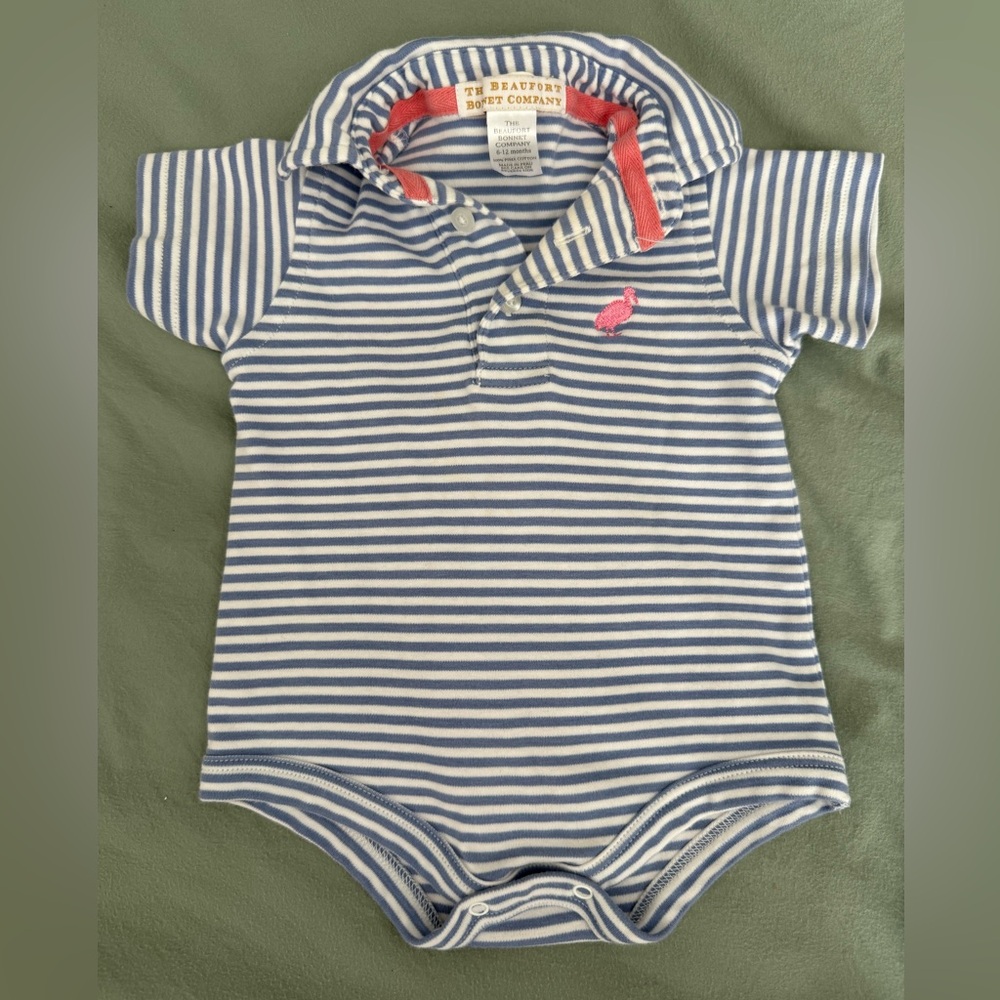TBBC The Beaufort Bonnet Company Blue Striped Polo Onesie 6-12M
